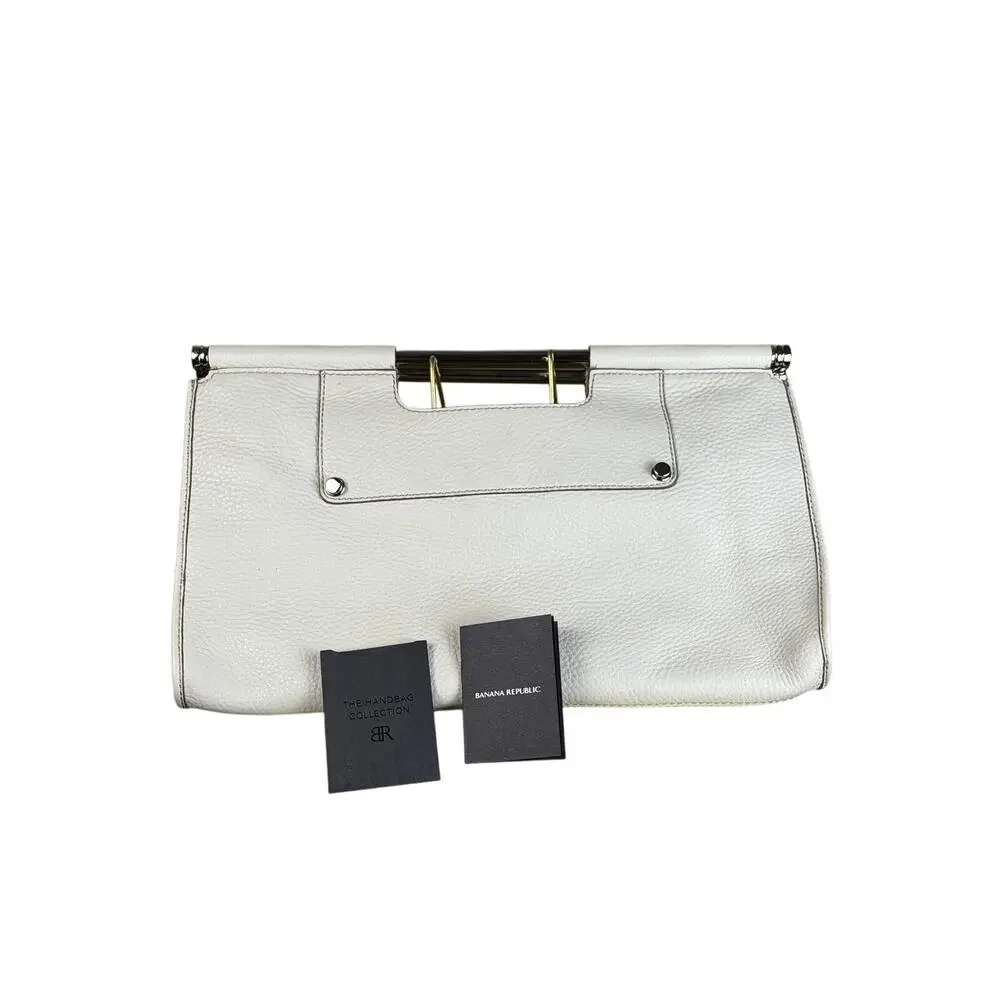 Banana Republic Cream Pebbled Leather Oversized Clutch
